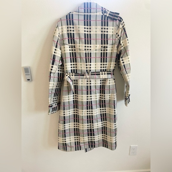 Burberry Grey Green Pink Nova Check Tartan trench coat US 10 - Picture 3 of 13